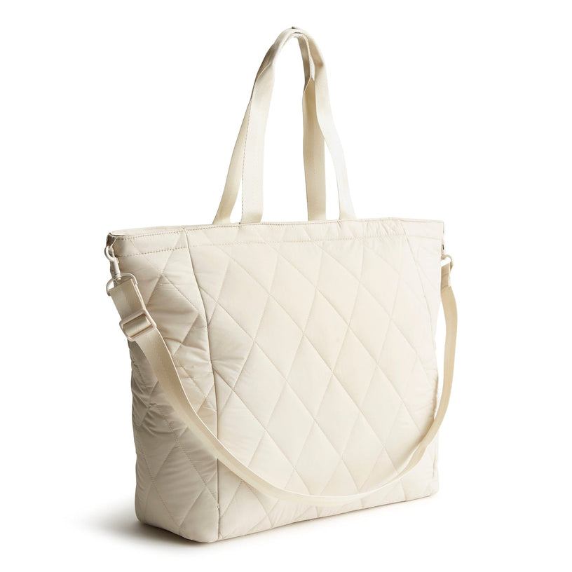 Insulated quilted tote bag cooler with long straps